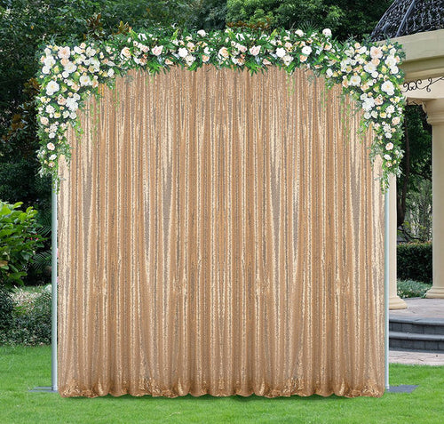 10 ft x 52" Sequin Glitz Net Event Backdrop Curtain Drape Panel - Champagne (1pc)