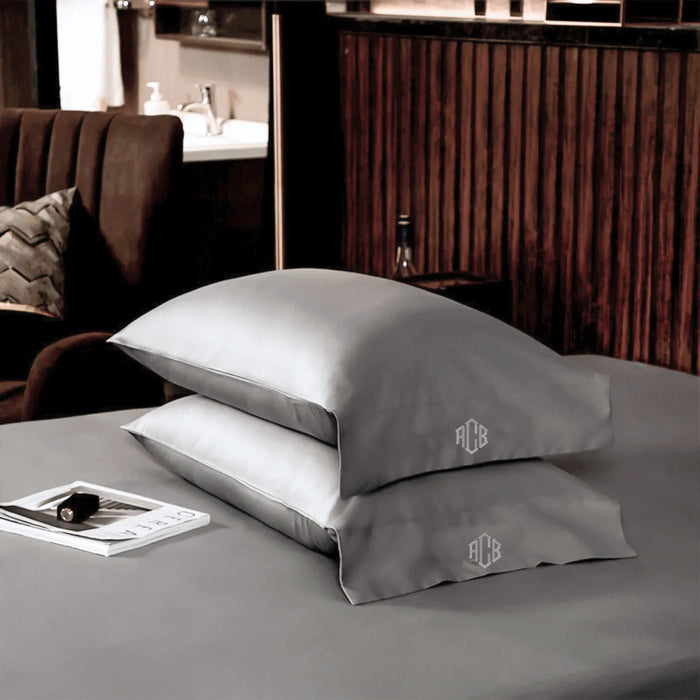 Silver 1000 TC duvet cover set with monogrammed pillowcases - Chateaux IX
