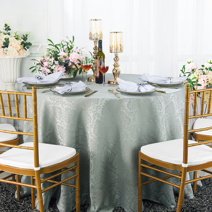 108" Seamless Round Marquis Damask Jacquard Polyester Tablecloth - Silver (1pc)