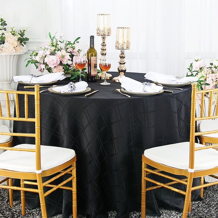 108" Seamless Round Plaid Jacquard Polyester Tablecloth - Black (1pc)