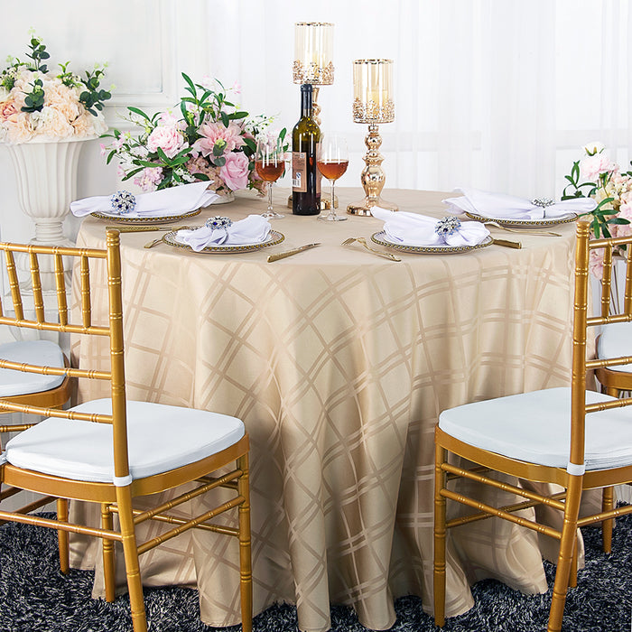 108" Seamless Round Plaid Jacquard Polyester Tablecloth - Champagne (1pc)