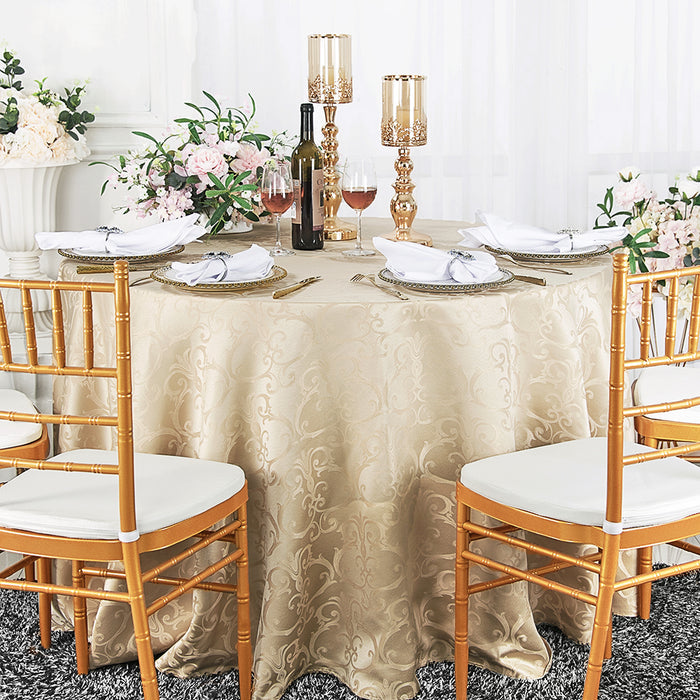 108" Seamless Round Versailles Chopin Damask Jacquard Polyester Tablecloth - Champagne (1pc)