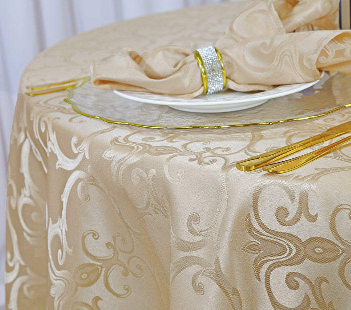 108" Seamless Round Versailles Chopin Damask Jacquard Polyester Tablecloth - Champagne (1pc)