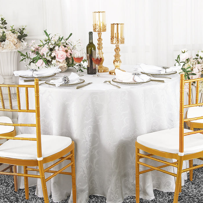 108" Seamless Round Versailles Chopin Damask Jacquard Polyester Tablecloth - White (1pc)