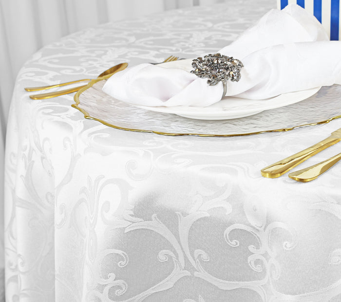 108" Seamless Round Versailles Chopin Damask Jacquard Polyester Tablecloth - White (1pc)