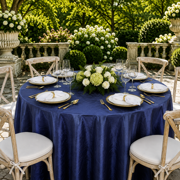 120" Seamless Round Crushed Taffeta Tablecloth - Navy Blue (1pc)
