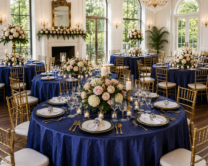120" Seamless Round Crushed Taffeta Tablecloth - Navy Blue (1pc)