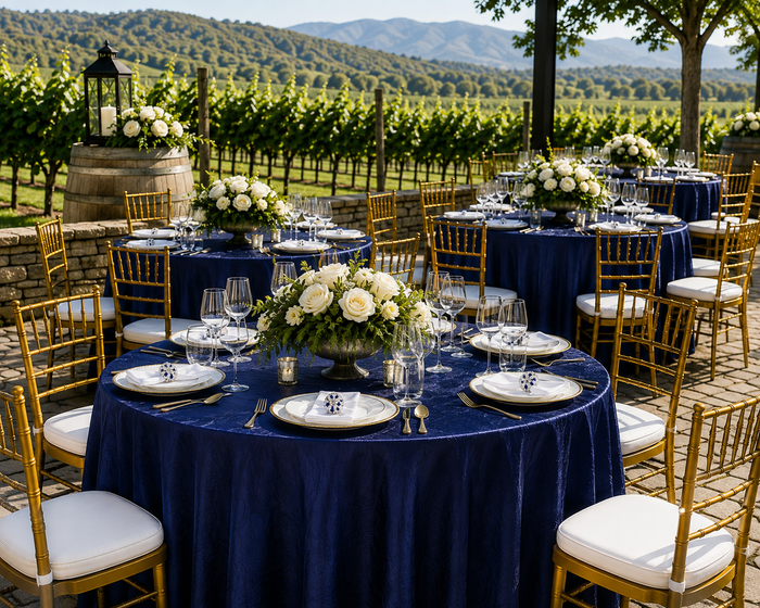 120" Seamless Round Crushed Taffeta Tablecloth - Navy Blue (1pc)