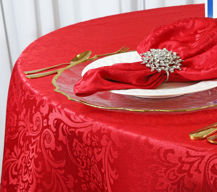 120" Seamless Round Floral Damask Jacquard Polyester Tablecloth - Apple Red (1pc)