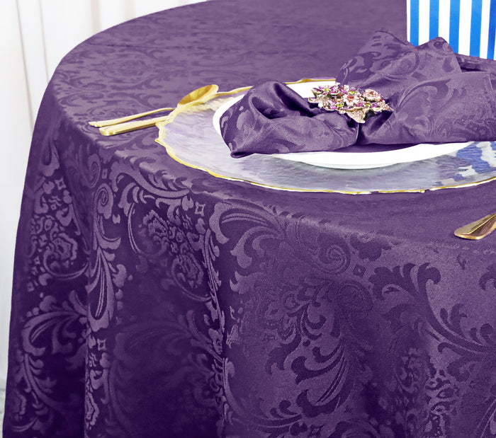 120" Seamless Round Floral Damask Jacquard Polyester Tablecloth - Eggplant (1pc)