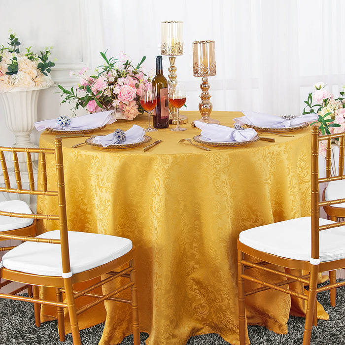 120" Seamless Round Floral Damask Jacquard Polyester Tablecloth - Gold (1pc)