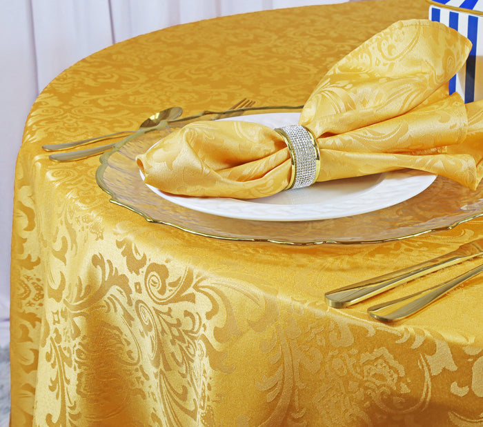120" Seamless Round Floral Damask Jacquard Polyester Tablecloth - Gold (1pc)