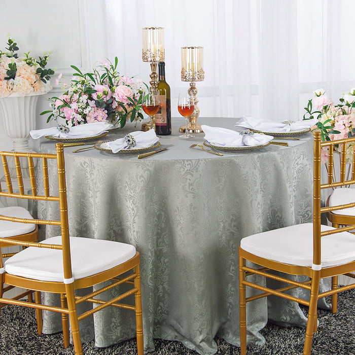 120" Seamless Round Floral Damask Jacquard Polyester Tablecloth - Silver (1pc)