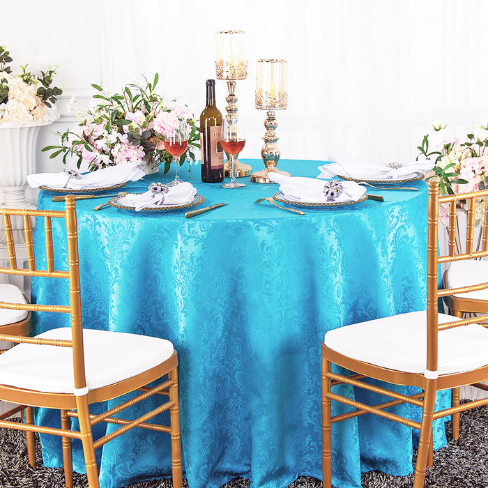 120" Seamless Round Floral Damask Jacquard Polyester Tablecloth - Turquoise (1pc)
