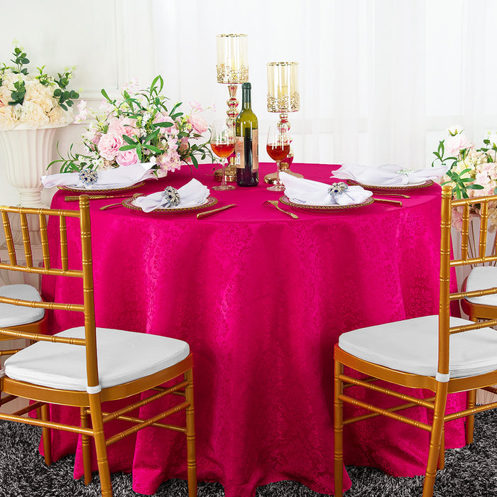 120" Seamless Round Marquis Damask Jacquard Polyester Tablecloth- Fuchsia (1pc/