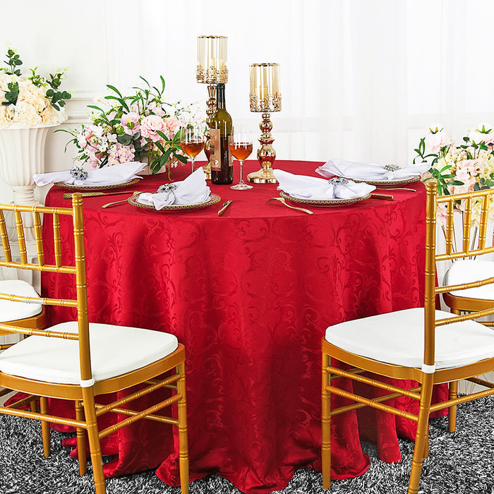 120" Seamless Round Versailles Chopin Damask Jacquard Polyester Tablecloth - Apple Red (1pc)