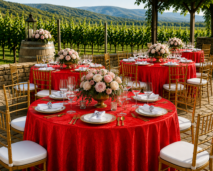 132" Round Crushed Taffeta Tablecloth - Red (1pc)
