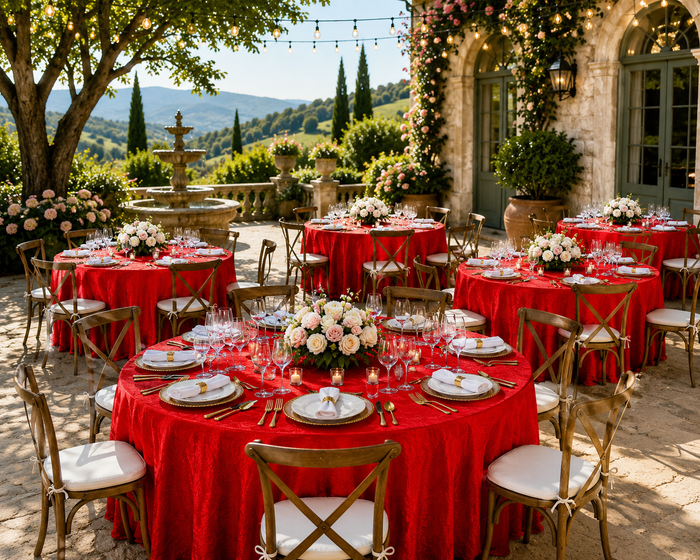 132" Round Crushed Taffeta Tablecloth - Red (1pc)
