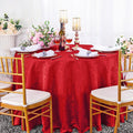 132" Seamless Round Floral Damask Jacquard Polyester Tablecloth - Apple Red (1pc)