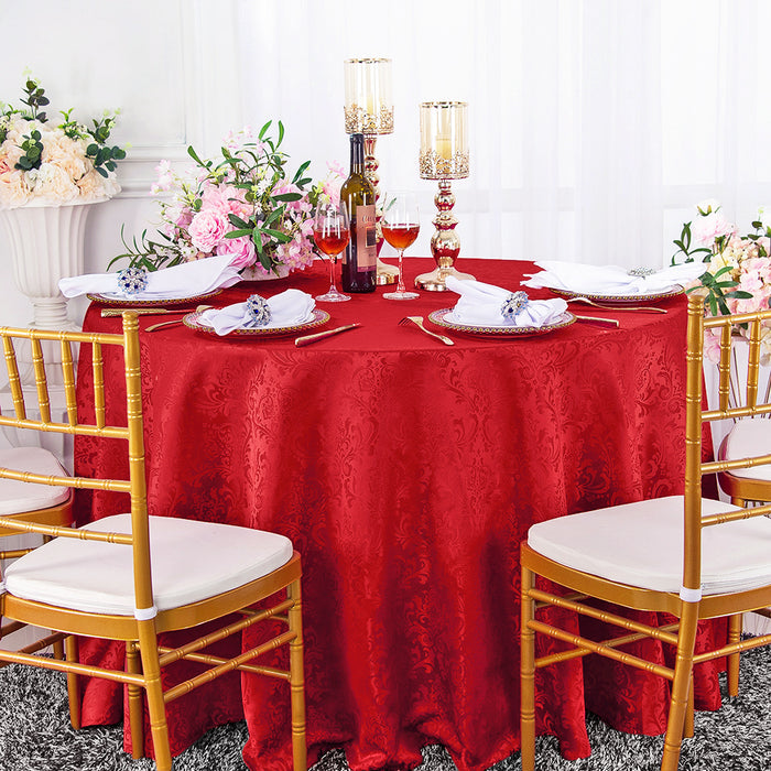 132" Seamless Round Floral Damask Jacquard Polyester Tablecloth - Apple Red (1pc)