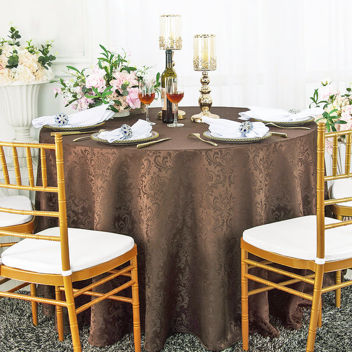 132" Seamless Round Floral Damask Jacquard Polyester Tablecloth - Chocolate (1pc)