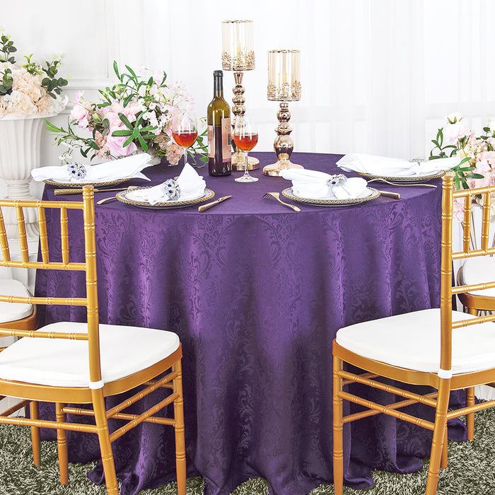 132" Seamless Round Floral Damask Jacquard Polyester Tablecloth - Eggplant (1pc)