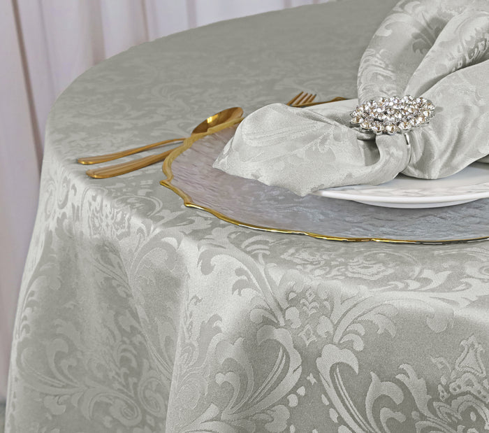 132" Seamless Round Floral Damask Jacquard Polyester Tablecloth - Silver (1pc)
