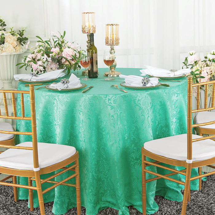 132" Seamless Round Floral Damask Jacquard Polyester Tablecloth - Tiff Blue/Aqua Blue (1pc)