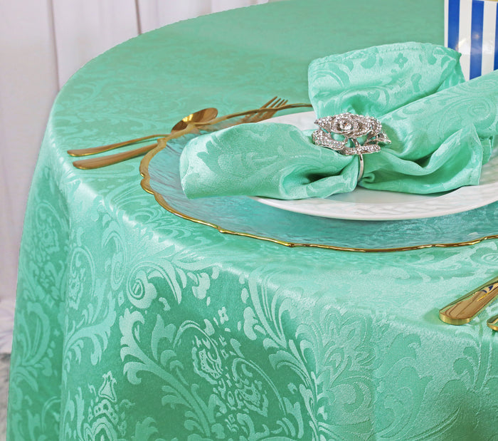 132" Seamless Round Floral Damask Jacquard Polyester Tablecloth - Tiff Blue/Aqua Blue (1pc)