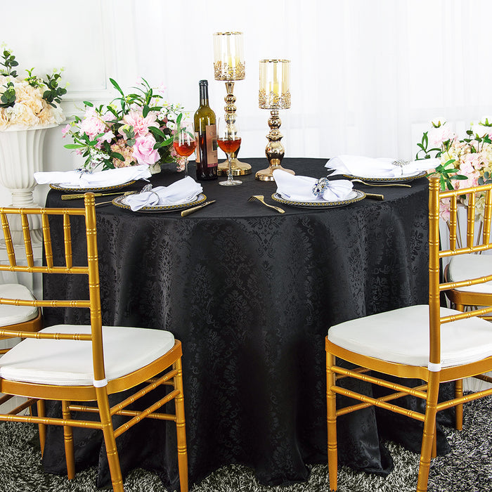 132" Seamless Round Marquis Damask Jacquard Polyester Tablecloth - Black (1pc)