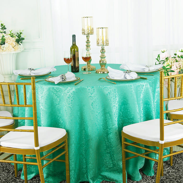 132" Seamless Round Marquis Damask Jacquard Polyester Tablecloth - Tiff Blue/Aqua Blue (1pc)