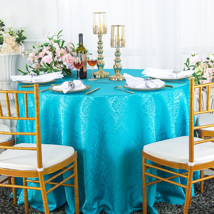 132" Seamless Round Marquis Damask Jacquard Polyester Tablecloth - Turquoise (1pc)