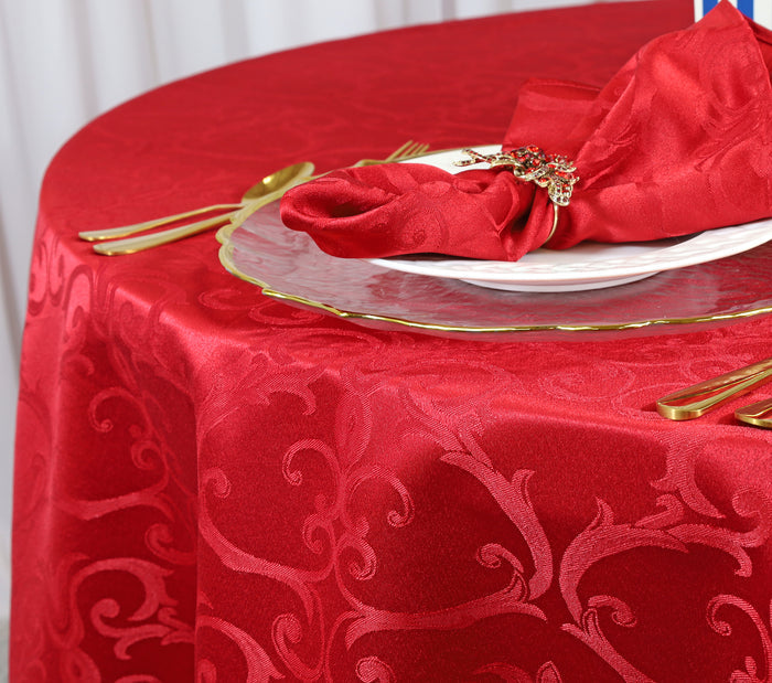 132" Seamless Round Versailles Chopin Damask Jacquard Polyester Tablecloth - Apple Red (1pc)