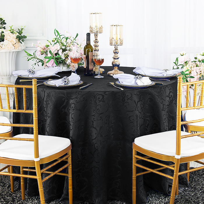 132" Seamless Round Versailles Chopin Damask Jacquard Polyester Tablecloth - Black (1pc)