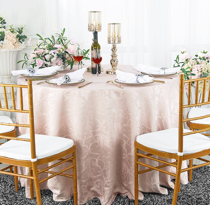 132" Seamless Round Versailles Chopin Damask Jacquard Polyester Tablecloth - Blush Pink/Rose Gold (1pc)