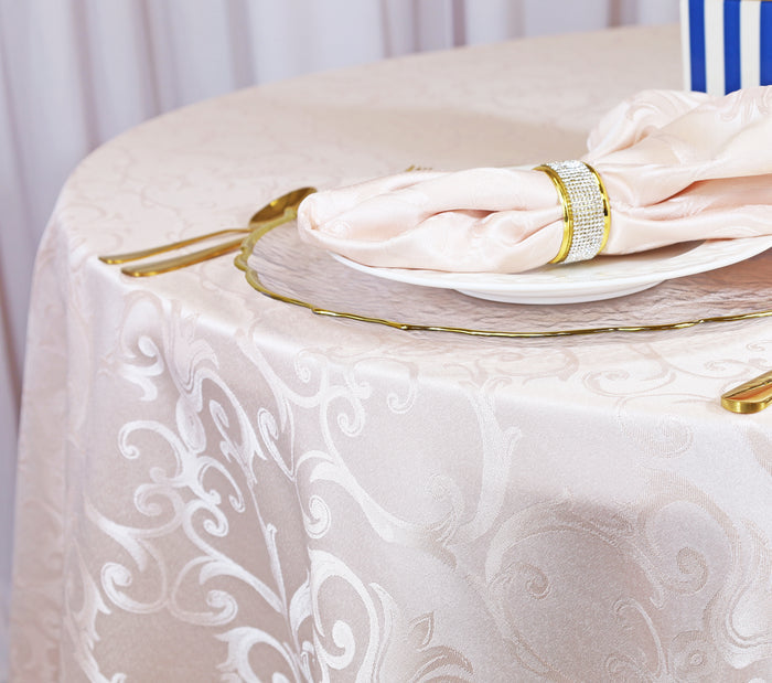 132" Seamless Round Versailles Chopin Damask Jacquard Polyester Tablecloth - Blush Pink/Rose Gold (1pc)