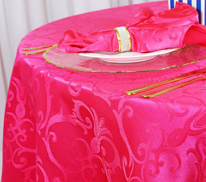132" Seamless Round Versailles Chopin Damask Jacquard Polyester Tablecloth - Fuchsia (1pc)