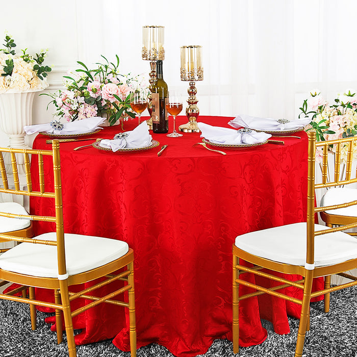 132" Seamless Round Versailles Chopin Damask Jacquard Polyester Tablecloth - Red (1pc)