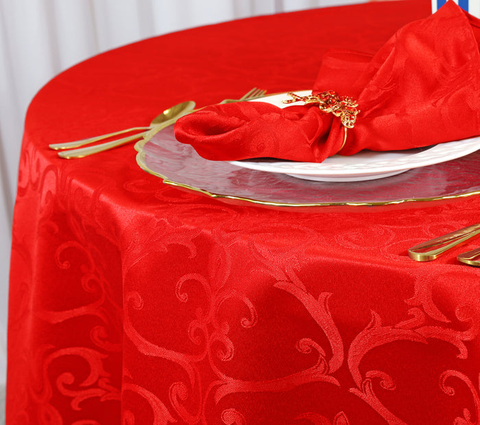 132" Seamless Round Versailles Chopin Damask Jacquard Polyester Tablecloth - Red (1pc)