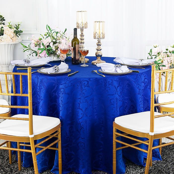 132" Seamless Round Versailles Chopin Damask Jacquard Polyester Tablecloth - Royal Blue (1pc)