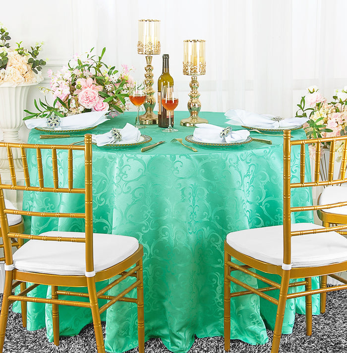 132" Seamless Round Versailles Chopin Damask Jacquard Polyester Tablecloth - Tiff Blue/Aqua Blue (1pc)