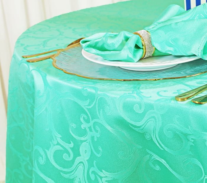 132" Seamless Round Versailles Chopin Damask Jacquard Polyester Tablecloth - Tiff Blue/Aqua Blue (1pc)