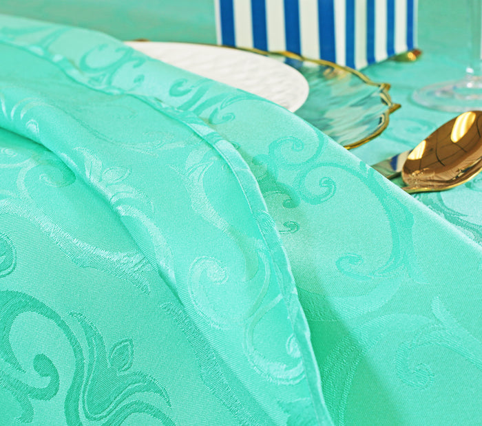 132" Seamless Round Versailles Chopin Damask Jacquard Polyester Tablecloth - Tiff Blue/Aqua Blue (1pc)