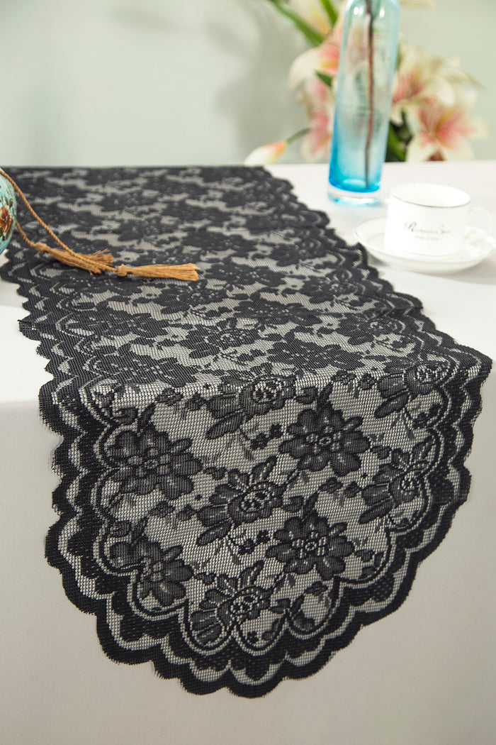13.5"x108" Caspari Lace Table Runners - Black (1pc)