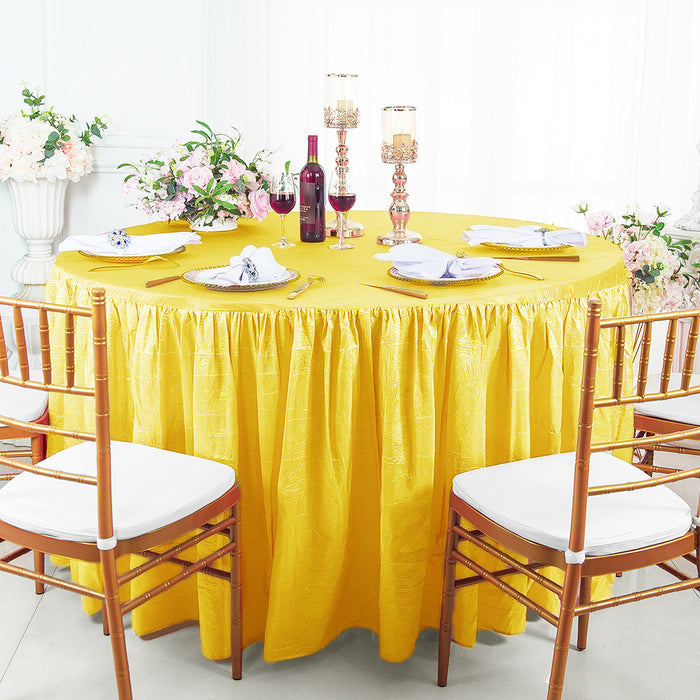 60" Round Ruffled Fitted Crushed Taffeta Tablecloth With Skirt - Canary Yellow (1pc)