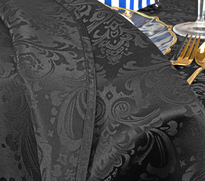72"x120" Seamless Rectangular Floral Damask Jacquard Polyester Tablecloth - Black (1pc)