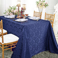 72"x120" Seamless Rectangular Floral Damask Jacquard Polyester Tablecloth - Navy Blue (1pc)