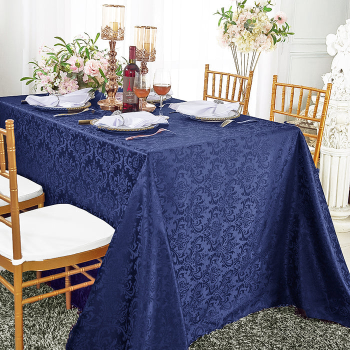 72"x120" Seamless Rectangular Floral Damask Jacquard Polyester Tablecloth - Navy Blue (1pc)