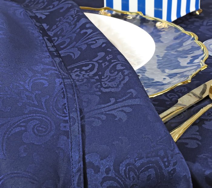 72"x120" Seamless Rectangular Floral Damask Jacquard Polyester Tablecloth - Navy Blue (1pc)