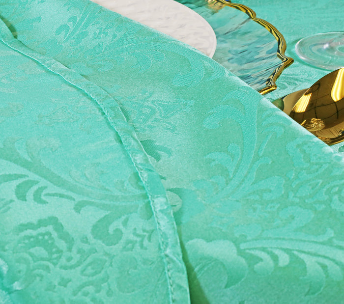 72"x120" Seamless Rectangular Floral Damask Jacquard Polyester Tablecloth - Tiff Blue/Aqua Blue (1pc)